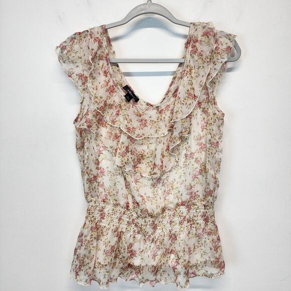 Iz Byer Floral Chiffon Flutter Blouse Size XL Fairy Cottage Coquette Vtg Y2K - Picture 4 of 13